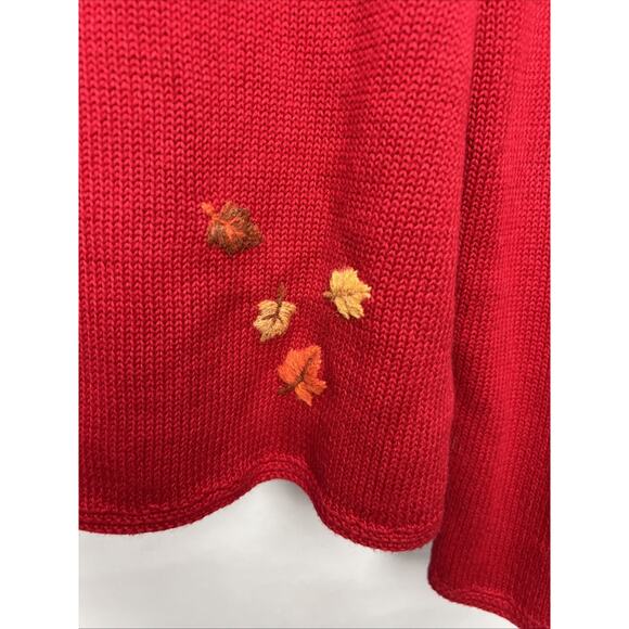 Vintage Northern Isles Sweater Womens Size Medium Red Puppy Dog Fall Leaves - Picture 5 of 9